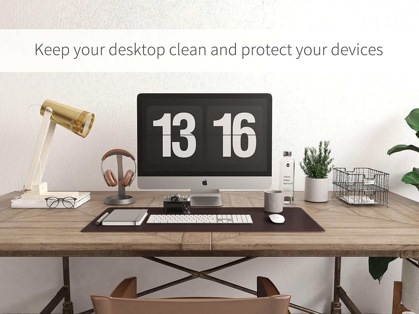 RENMTURE Dual-Sided Mouse Pad, Natural Cork & PU Leather Large Desk Pad for Office and Home Work, Desk Protector Non-Slip, Waterproof, Easy Clean (Olive Green, 32"x16")