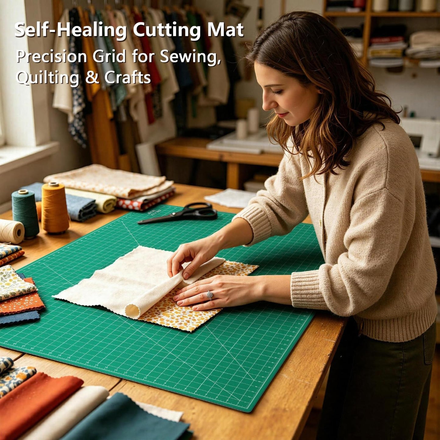 ArtAt Self Healing Cutting Mat: 24 x 36 inch Green Large 5-Ply Double-Sided Durable Non-Slip PVC Cutting Mat for Sewing Quilting Scrapbooking Art & Crafts projects…
