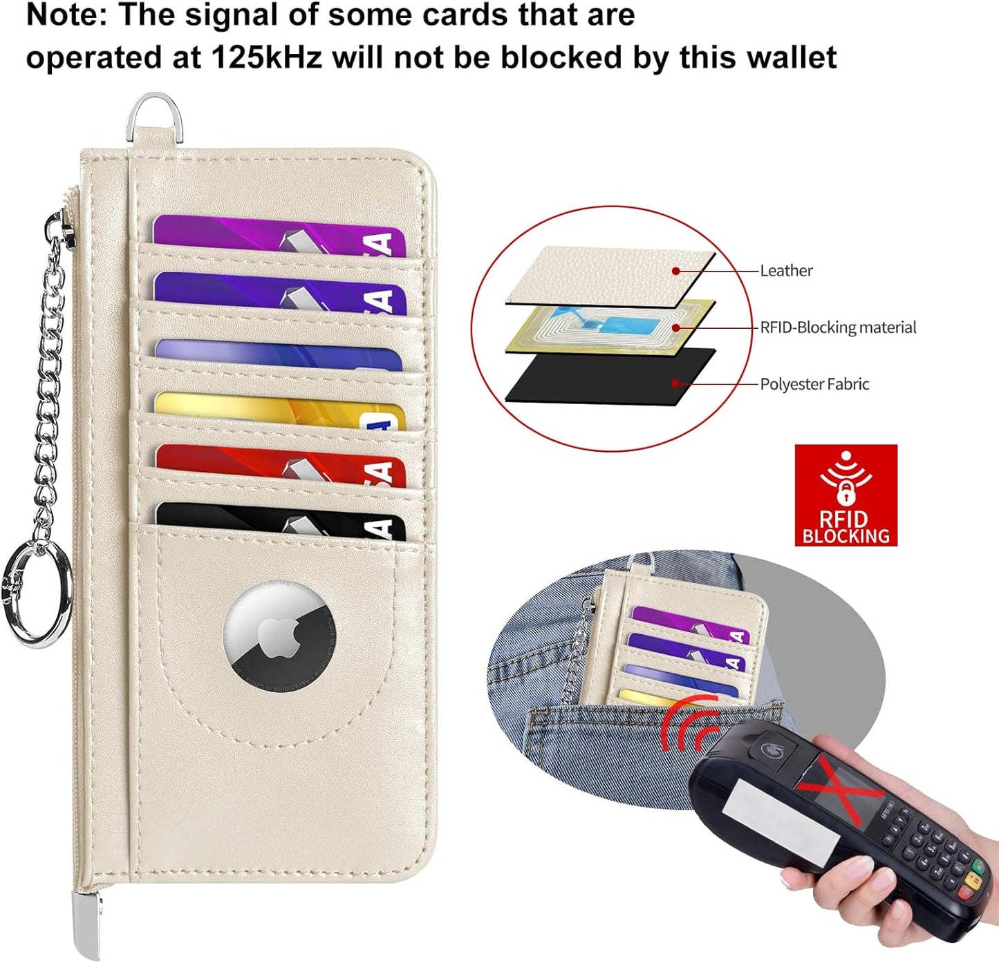 RFID Blocking Slim Credit Card Holder Wallet with Zipper Money Pocket & Keychain, Slim Airtag Wallet for Men Women