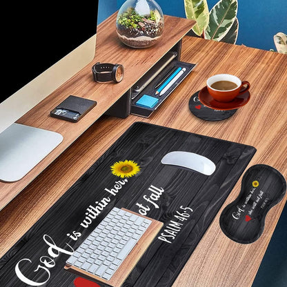 Mouse Wrist Rest and Keyboard Wrist Rest Pad Set, Non-Slip Rubber Base Smooth Surface Ergonomic Gaming Mouse Pad for Easy Typing and Pain Relief, Antique Blue Wood Grain Dog Paw + Coaster