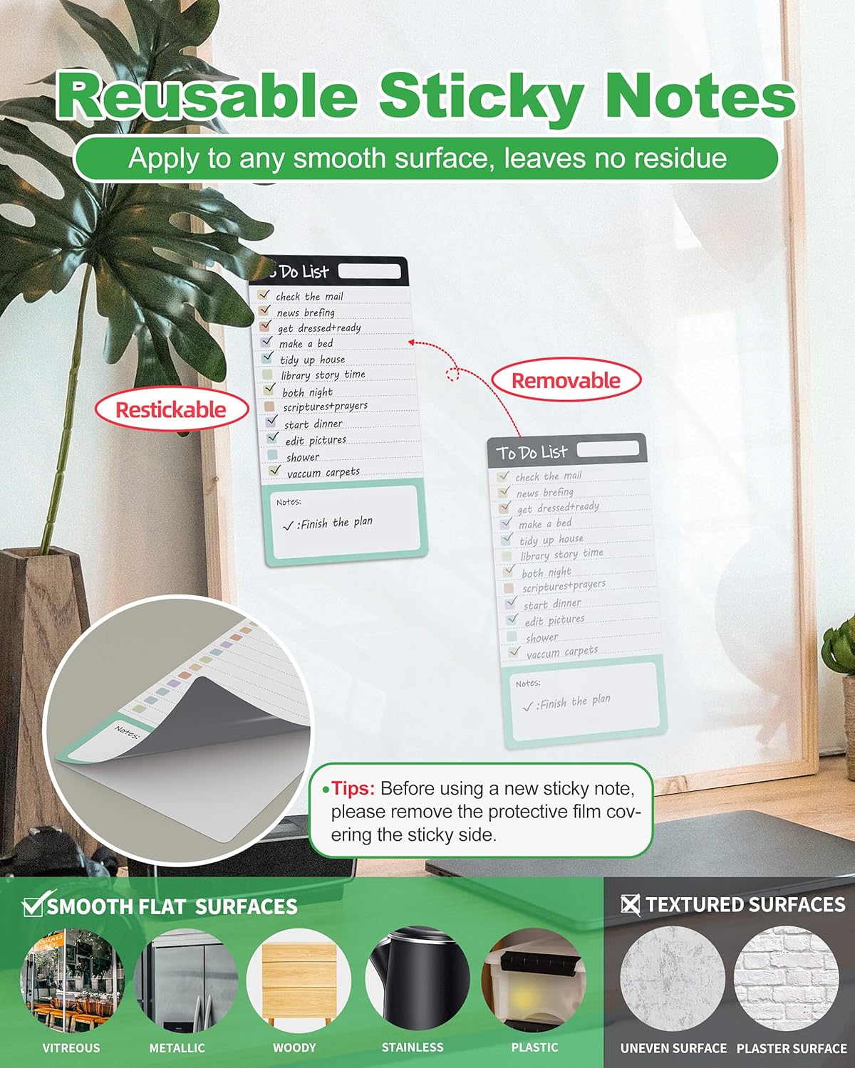 Dry Erase to Do List Sticky Notes| 8pcs Premium Daily Planner White Board| Chore Chart Checklist Notepad| Lined Task Todo Memo Pad| Removable Suitable for Home,Office,Refrigerator,Desk