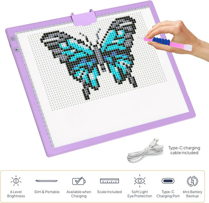 iVyne Rechargeable A3 Light Pad for Diamond Painting - LED Light Board for Weeding & Tracing - Diamond Art Light Pad - Ultra-Thin & Portable - Perfect for Artists & Crafters - Blue