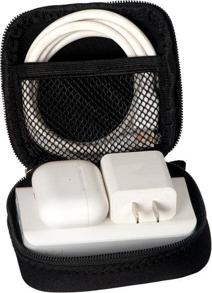 Mini Pouch for Organization, Soft Small Electronic Organizer Travel Storage Carrying Tech Bag Compatible with MagSafe Power Adapter, Laptop Accessories Cables, Cords, USB Drives, Earphones Black
