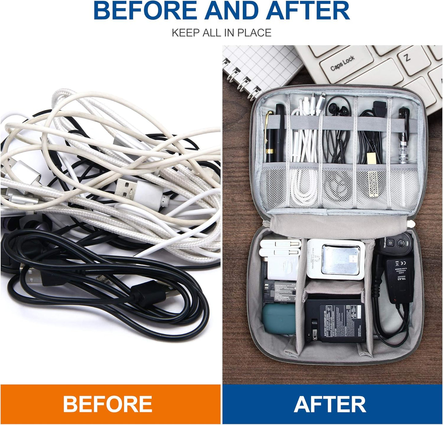 SELLYFELLY Electronic Bag Travel Cable Accessories Bag Waterproof Double Layer Electronics Organizer Portable Storage Case for Cable, Cord, Charger, Phone, Adapter, Power Bank, Kindle, Hard Drives