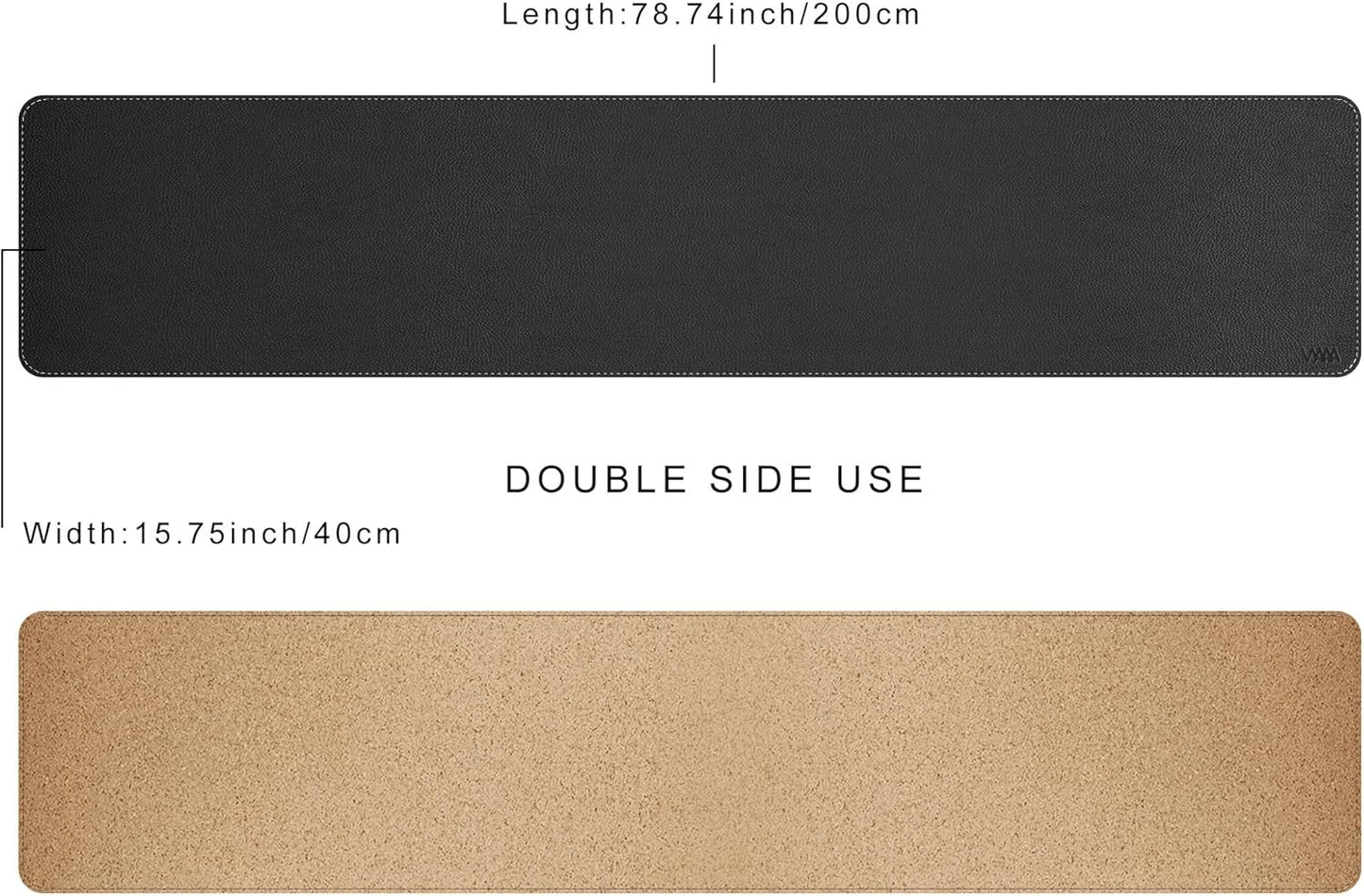 Vyaaa PU Leather & Cork Desk Mat, 39.4"x15.7" Dual Sided Computer Desk mat, Waterproof Large Mouse Pad, Non-Slip Office Desk pad, Office Desk Protector for Work/Gaming/Home (Black)