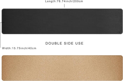 Vyaaa PU Leather & Cork Desk Mat, 39.4"x15.7" Dual Sided Computer Desk mat, Waterproof Large Mouse Pad, Non-Slip Office Desk pad, Office Desk Protector for Work/Gaming/Home (Black)