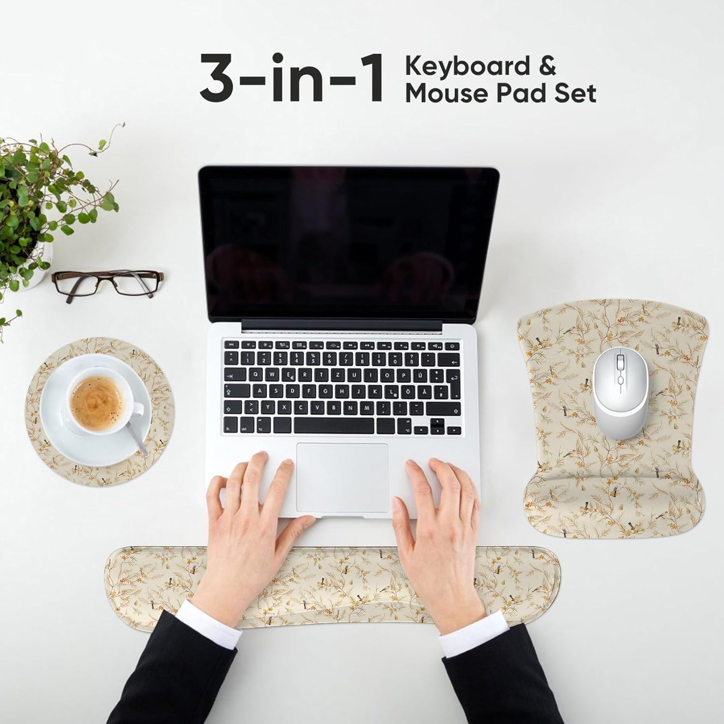 RICHEN Keyboard Wrist Rest Pad and Mouse Wrist Rest Support Mouse Pad Set,Sturdy & Comfortable & Lightweight for Easy Typing & Pain Relief-Ergonomic Support (Brown)