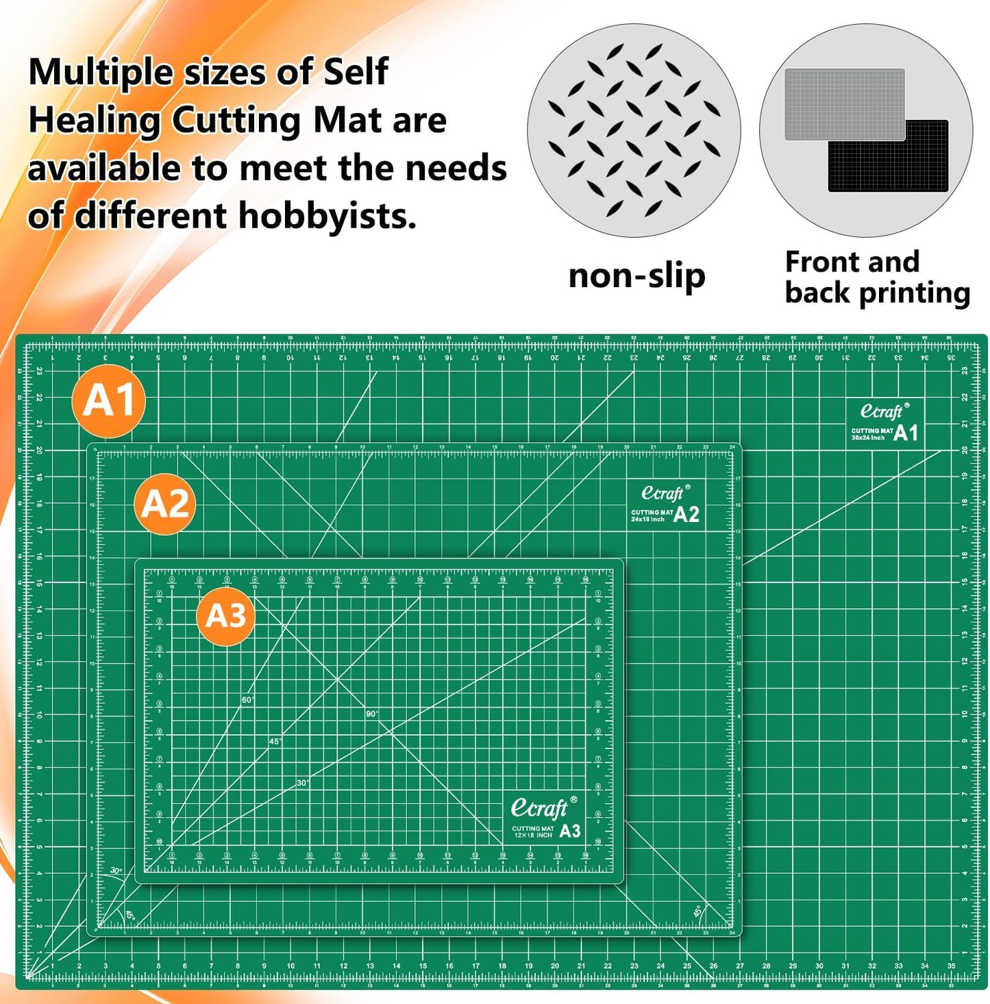 Ecraft Large Self Healing Cutting Mat: 24" x 36" Double Sided 5-Ply Hobby Mat, A1 Rotary Cutting Sewing Mat for Crafts, Fabric,Sewing,Quilting,Scrapbooking,Projects,Grey/Black