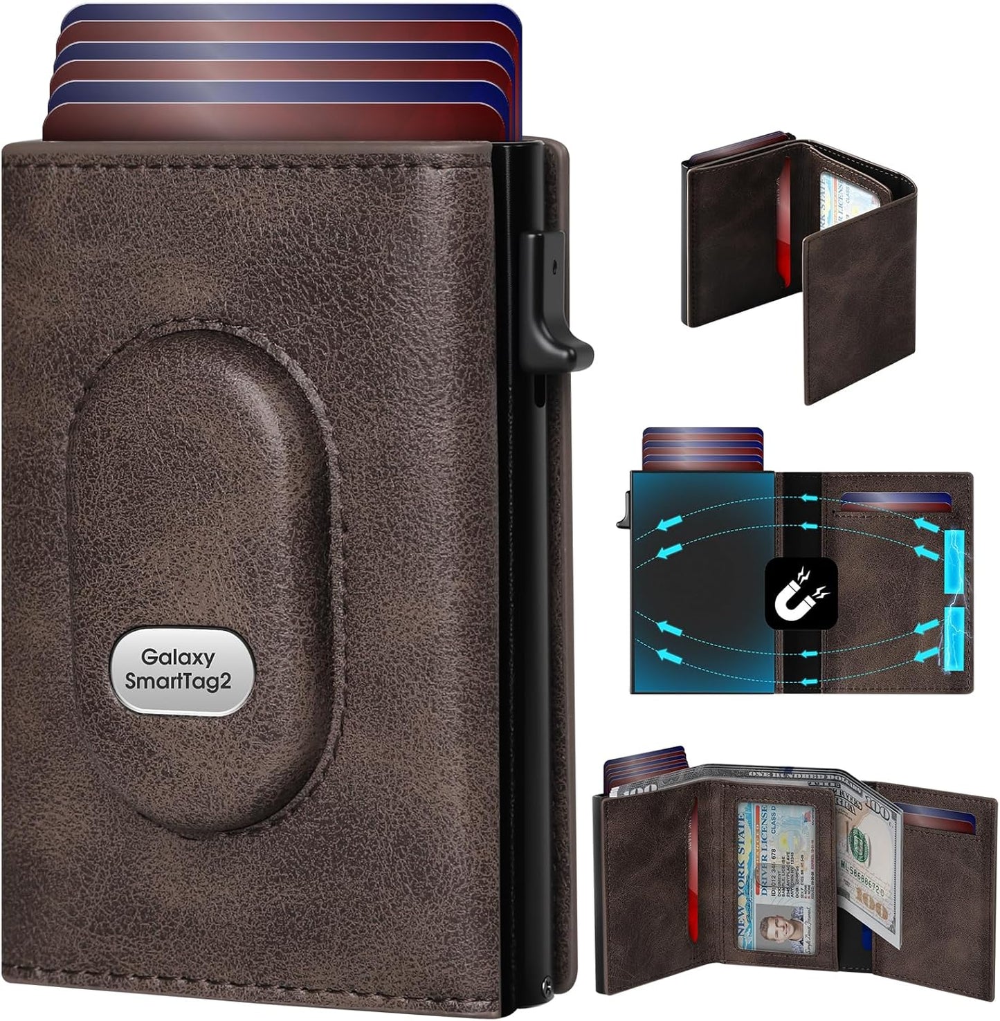 GAOCHALE Mens Wallet for Samsung Smarttag2 Pop up Card Holder Compatible with Samsung Tag RFID Blocking Wallet for Men 10-14 Card Capacity | ID Window | Cash Slot(Carbon)