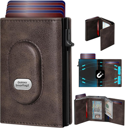 GAOCHALE Mens Wallet for Samsung Smarttag2 Pop up Card Holder Compatible with Samsung Tag RFID Blocking Wallet for Men 10-14 Card Capacity | ID Window | Cash Slot(Carbon)