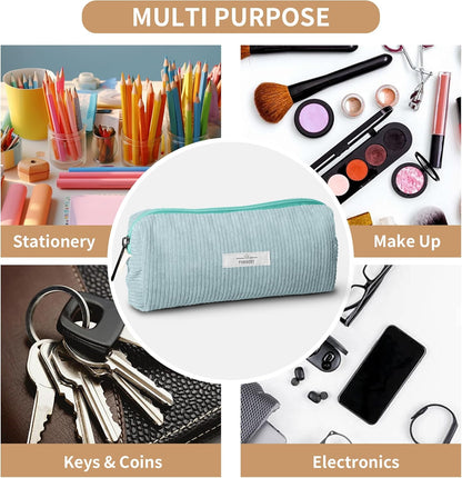 Pencil Bag Pen Case, Soft Corduroy Small Pencil Pouch Organizer with Zipper, Cute Pencil Case Pouch Stationery for Girls and Boys – Apricot