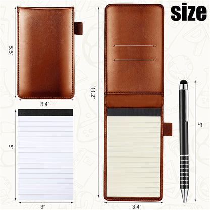 Outus 10 Pcs Mini Pocket Notepad Holder Set Included Small Leather Pocket Notebook Holder with 50 Lined Sheets, Metal Pen, 8 Pcs 3 x 5 Inch Memo Book Refills, 30 Lined Paper Per Note Pad (Black)