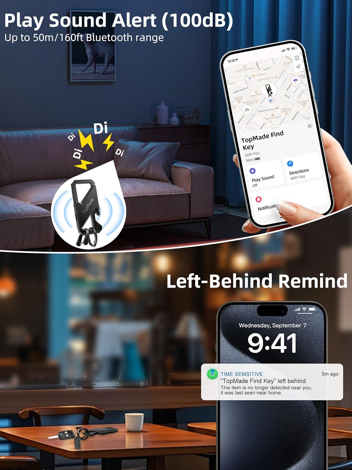 Keychain, Works with Apple Find My, Heavy Duty Key Chains Carabiner Bottle Opener, Car Key Finder with GPS Tracker, Rechargeable Bluetooth Key FinderTracker for Luggage, Bags, Backpack etc, Black