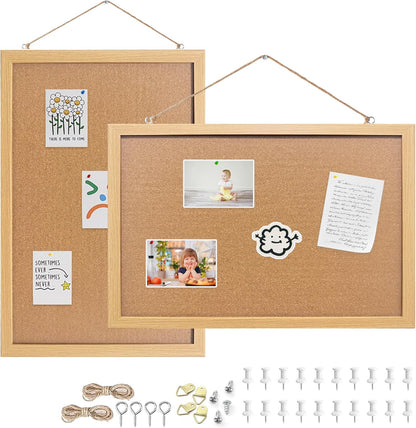 Cork Bulletin Board, 11x14 Inches Hanging Cork Board Wooden Framed with Pins for Wall, Dorm Room, Office, Home Decor – Natural Cork & Black Frame