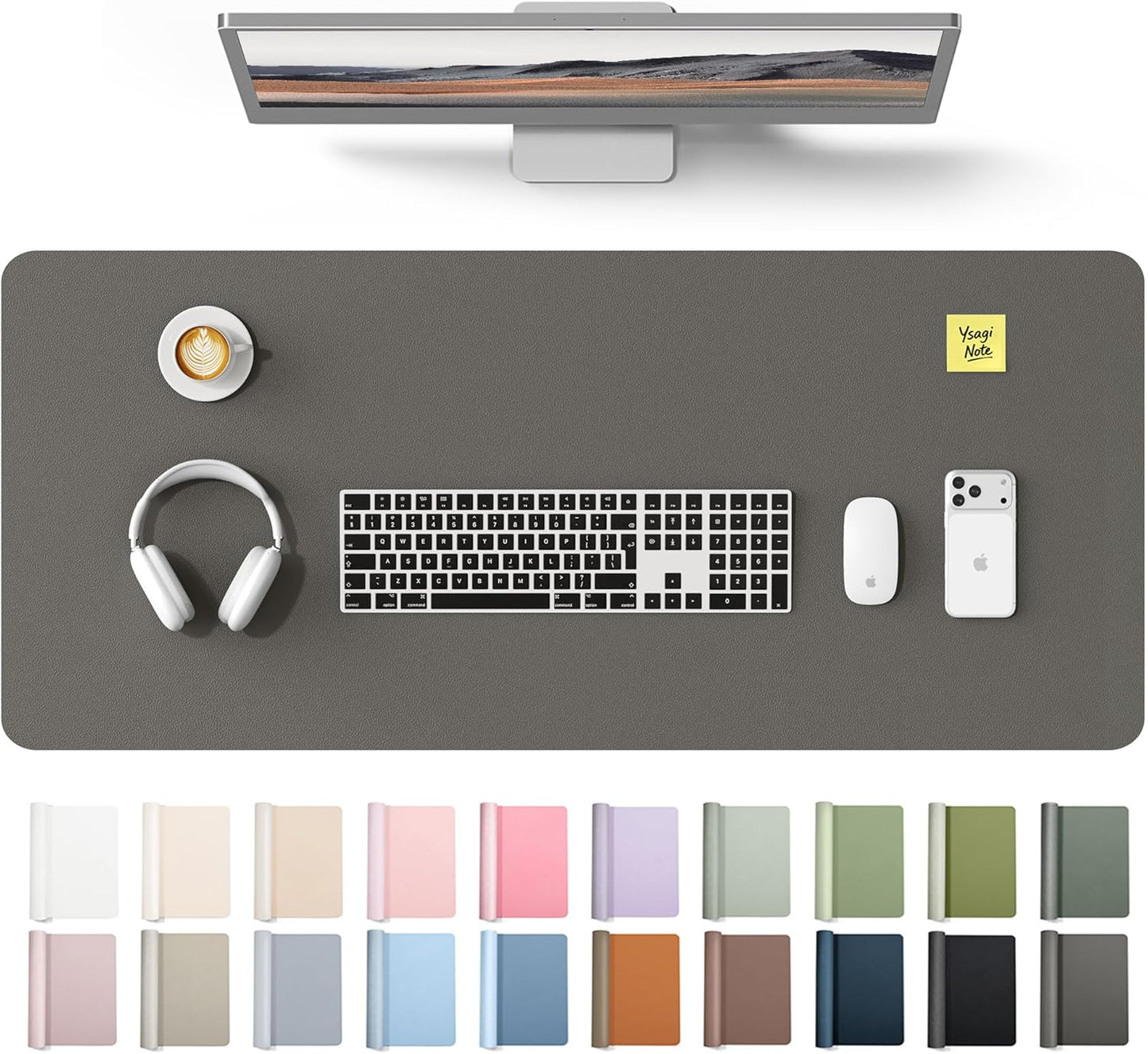 YSAGi Leather Desk Pad Protector, Large Mouse Pad, Non-Slip PU Leather Desk Blotter, Waterproof Writing Pad for Office and Home (31.5" x 15.8", Eggshell) - Colors A