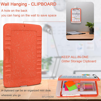 Glitter Clipboard with Storage,Storage Clipboard with Pen Holder,A4 Binder Clip Boards 8.5x11 with Low Profile Clip,Side Opening Sparkle Clipboards, Clipboards Folder for Office Supplies-Starry Black