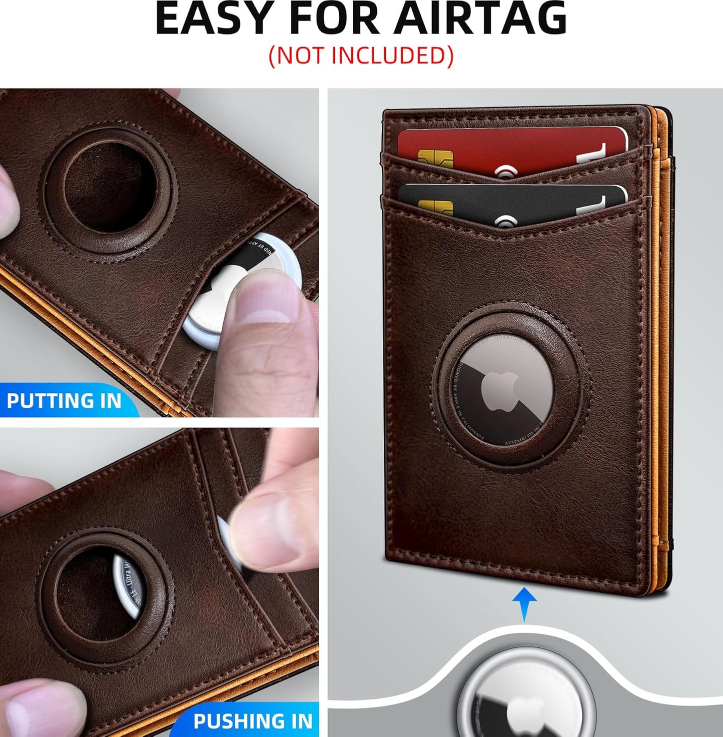 miyozi Airtag Wallet for Men- with Money Clip Gift Boxed, Magnetic Closure Slim Genuine Leather Front Pocket Wallet, 4.1"x 2.8", RFID Blocking