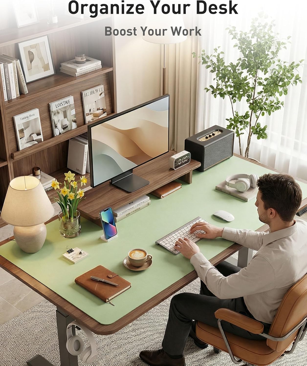 Aothia Leather Desk Pad Protector, Mouse Pad, Office Desk Mat, Non-Slip PU Leather Desk Blotter, Laptop Desk Pad, Waterproof Desk Writing Pad for Office and Home(Dark Blue,31.5" x 15.7") - Colors B