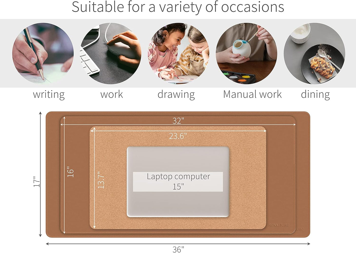 RENMTURE Dual-Sided Mouse Pad, Natural Cork & PU Leather Large Desk Pad for Office and Home Work, Desk Protector Non-Slip, Waterproof, Easy Clean (Olive Green, 32"x16")