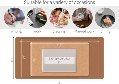 RENMTURE Dual-Sided Mouse Pad, Natural Cork & PU Leather Large Desk Pad for Office and Home Work, Desk Protector Non-Slip, Waterproof, Easy Clean (Olive Green, 32"x16")