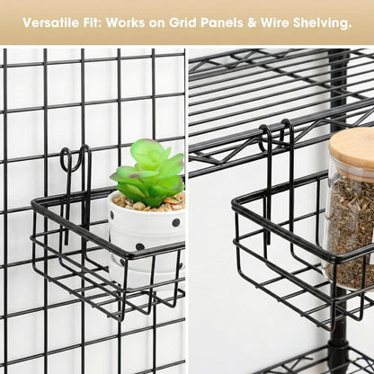 ANZOME 2 Pack 15.7 Inch Extra-Wide Hanging Wall Baskets, Sturdy Black Metal Wire Storage Basket, Fits Grid Panels with 1-2 Inch Spacing (Panel Not Included), Garage Craft Kitchen Pantry Wall Organizer