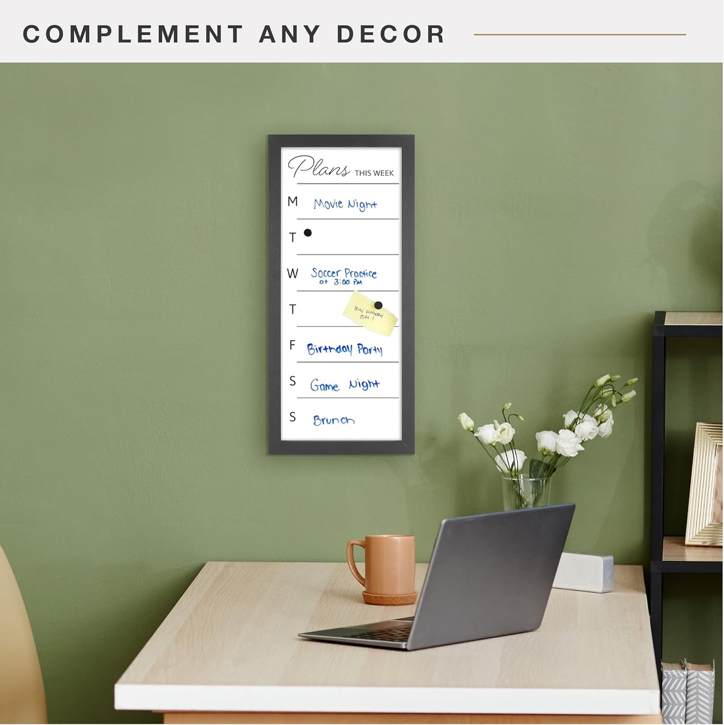 MCS Dry Erase Weekly Planner 11x24 Walnut Framed Calander Whiteboard for Wall, Plan Your Week with Family Weekly Planner for Dinners, Sports, Events & More