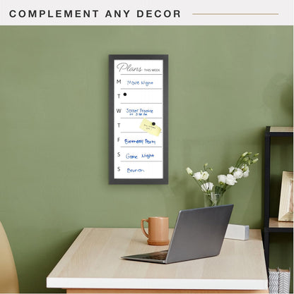 MCS Dry Erase Weekly Planner 11x24 Walnut Framed Calander Whiteboard for Wall, Plan Your Week with Family Weekly Planner for Dinners, Sports, Events & More