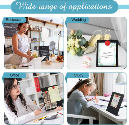 Fainne 2 Pcs Magnetic Bulletin Board with Easel Stand Mini Magnet Metal Tabletop Memo Display Board for Back to School Menu Table Office Supplies (Black,11 x 8.5 Inches)
