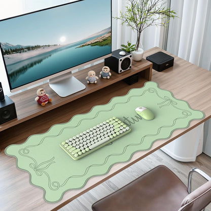 iCasso Pink Leather Desk Mat,Extra Large Scalloped Mouse Pad for Desktop,Waterproof PU Nail Table Mat,Cute Keyboard Mats for Women Girl,Non-Slip Desk Cover Mat for Office Home Dorm