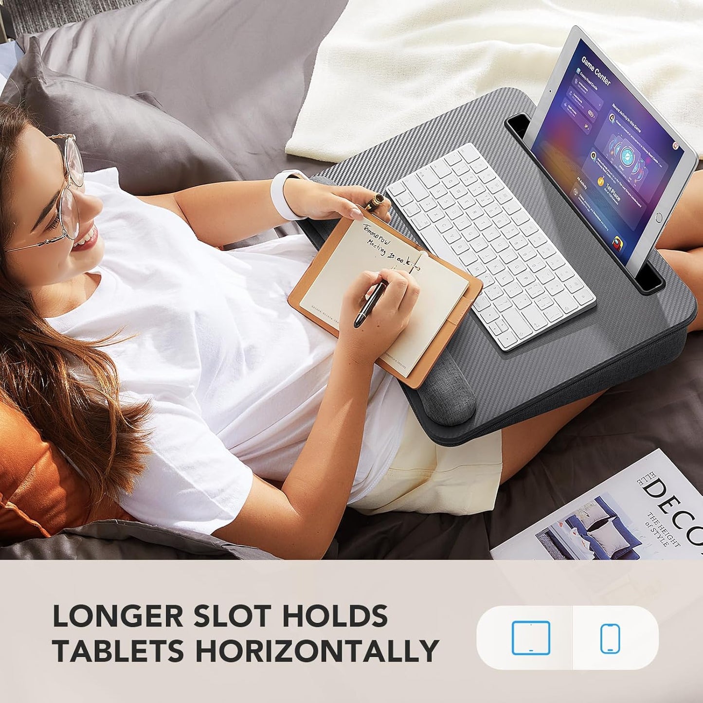 HUANUO Laptop Lap Desk - Portable Lap Desk with Pillow Cushion, Fits up to 15.6 inch Laptop, with Anti-Slip Strip & Storage Function for Home Office Students Use as Computer Laptop Stand, Book Tablet