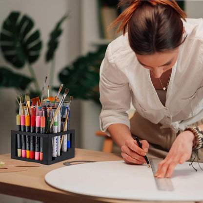 U.S. Art Supply Plastic Artist Round 50 Hole Paint Brush Holder and Organizer - Rack Holds Paintbrushes, Makeup Cosmetic Brushes, Pencils, Pens, Markers, Art Tools, Desk Stand - Students, Teachers