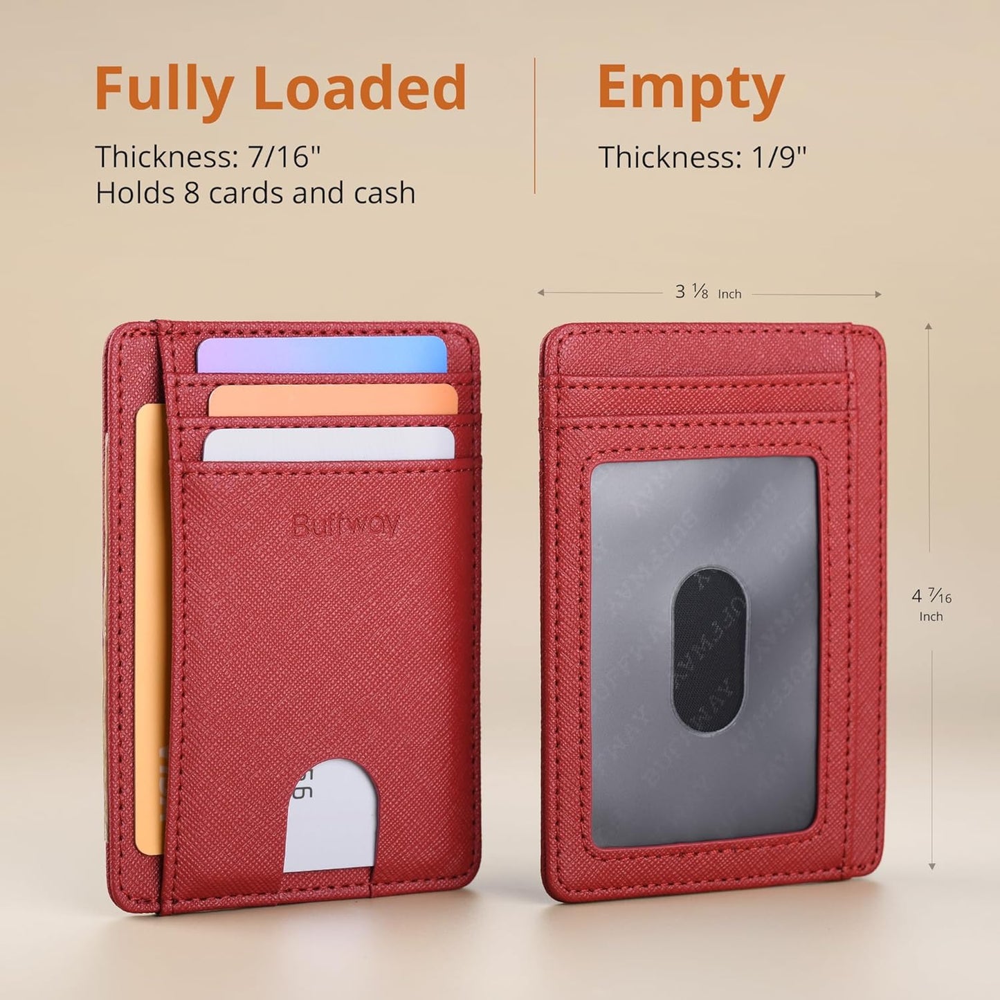 Buffway Slim Minimalist Front Pocket RFID Blocking Leather Wallets for Men and Women - Carbon Fiber Black - Colors A