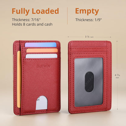 Buffway Slim Minimalist Front Pocket RFID Blocking Leather Wallets for Men and Women - Carbon Fiber Black - Colors A