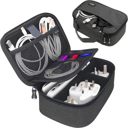 sisma Travel Electronics Organizer Small Carrying Case for Cables Phone Chargers USB Plugs Power Cords Earbuds Adapter Tech Accessories Pouch -Grey