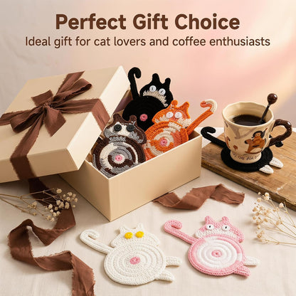 Cat Gifts for Cat Lovers 3PCS Cat Coaster Woven Creative Cute Cat Coaster Insulation Coaster Coffee and Tea Coaster Desktop Gifts