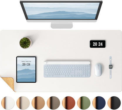 Aothia Dual-Sided Desk Pad - 25.6x13.7 inches Leather Desk Mat, Natural Cork Desk Pad Protector, Large Mouse Pad for Desk, Waterproof Desk Blotter Pad, Desk Writing Pad for Office Work/Home, Black
