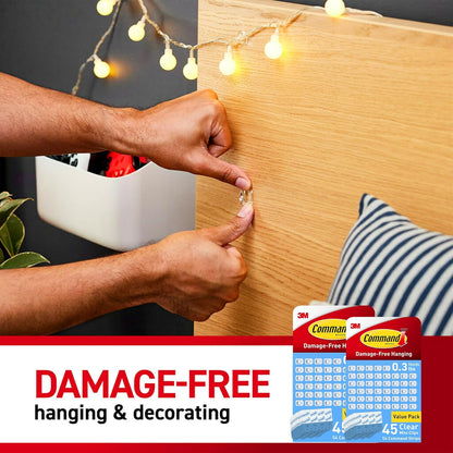 Command Clear Indoor Mini Light Clips Value Pack, 45 Clips, 54 Strips, Damage-Free String Light Hangers for Home, Room, Wall, Office, and Dorm Decor, Great for Cable Management, Holds up to 0.3 lb