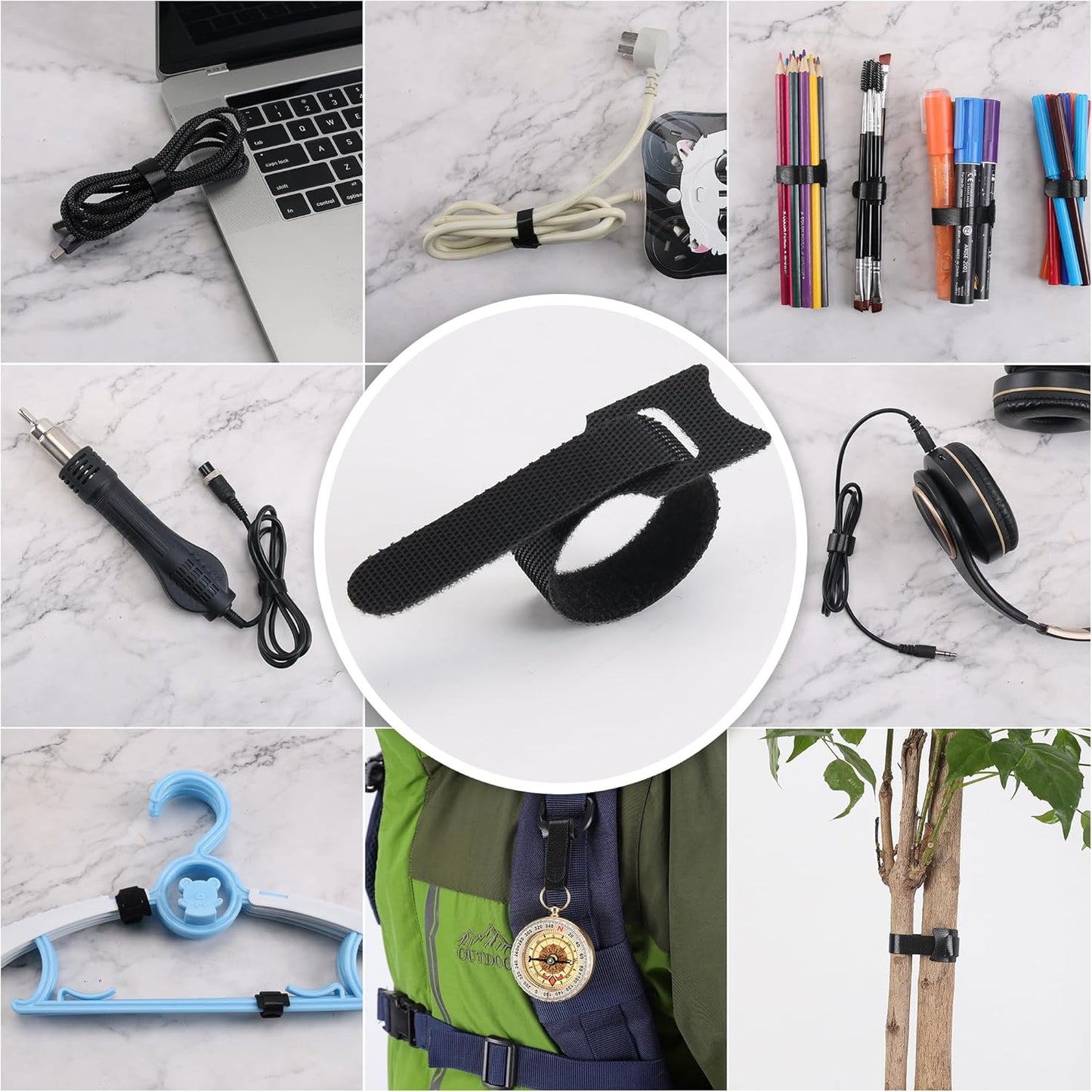 Nettbe Reusable Cable Ties, 60 PCS 8 Inches Adjustable Cord Straps Wire Organizer Cord Wrap and Hook Loop Cable Management