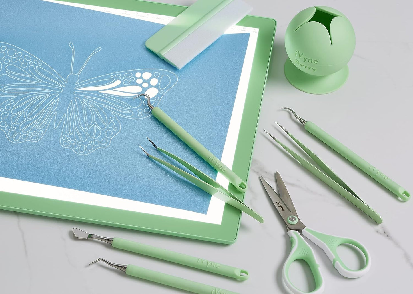 iVyne Complete Set Rechargeable A4 Light Pad, Weeding Tools for Vinyl, Scrap Collector for Cricut and Silhouette Machines for Every Tracing, Drawing Projects (Green)