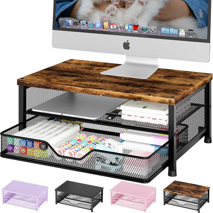 OPNICE Computer Monitor Stand Riser, Desk Organizer with Drawer, Printer & Laptop Stand, Office Desk Accessories & Workspace Desktop Organizers Storage for Office Supplies(Black)