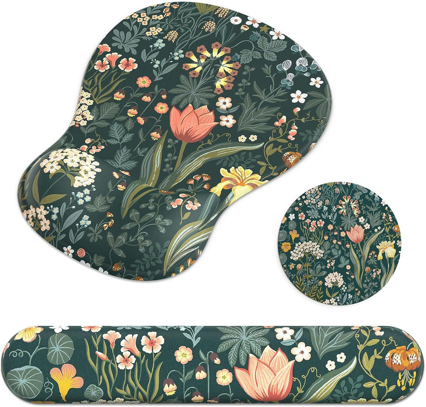 Ergonomic Mouse Pad with Wrist Rest and Keyboard Wrist Rest, Gel Mousepad and Wrist Rest for Computer Keyboard, Pain Relief, Non-Slip PU Base, Mouse Pad with Wrist Support for Gaming, Office, Brown