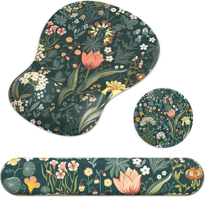 Ergonomic Mouse Pad with Wrist Rest and Keyboard Wrist Rest, Gel Mousepad and Wrist Rest for Computer Keyboard, Pain Relief, Non-Slip PU Base, Mouse Pad with Wrist Support for Gaming, Office, Brown