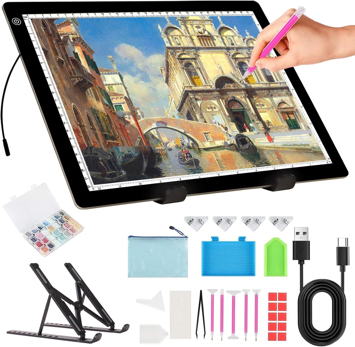 A4 Light Board for Diamond Painting - Tracing Light Box with Stand, Stepless Dimmable 3 Levels Brightness Light Pad, Ultra-Thin LED Light Pad for Weeding Vinyl, Drawing, Diamond Painting