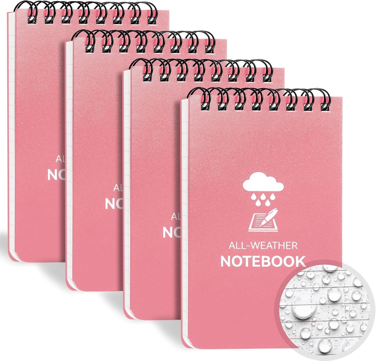 COIDEA Waterproof Notebook, 4 Pack Top-Spiral Pocket Notepad, 3" x 5" Weatherproof NotePad, All Weather Police Pocket Notebook Little Memo Steno Note Pads for Outdoor Office School Recording, Black