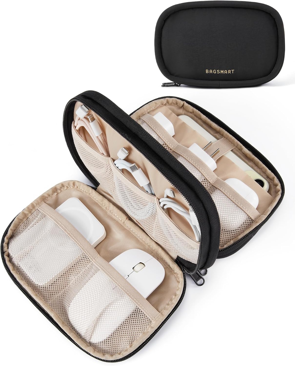 BAGSMART Electronics Organizer Travel Case, Cord Organizer for Women, Travel Cable Bag (Beige)
