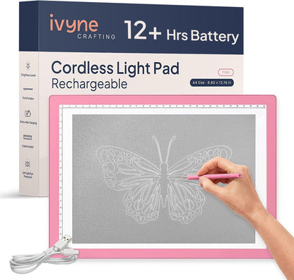 iVyne Rechargeable A4 Light Pad for Tracing & Weeding - LED Light Board for Weeding Vinyl - for Cricut Vinyl Weeding Tools - Ultra-Thin & Portable - Perfect for Artists & Crafters - Pink