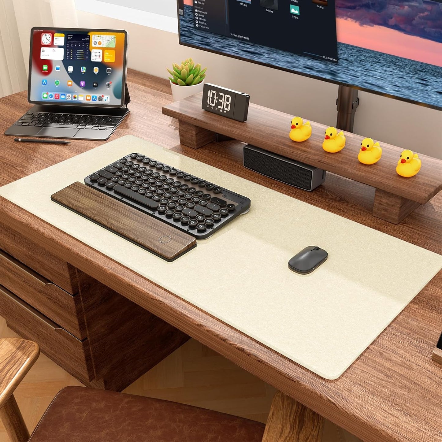 Auhoahsil Felt Desk Mat, Minimalist Large Mouse Pad XXL 35.5 x 15.7 in, Desk Matt for Desktop, Keyboard, Laptop, Computer, Office, Work from Home, Gaming, White