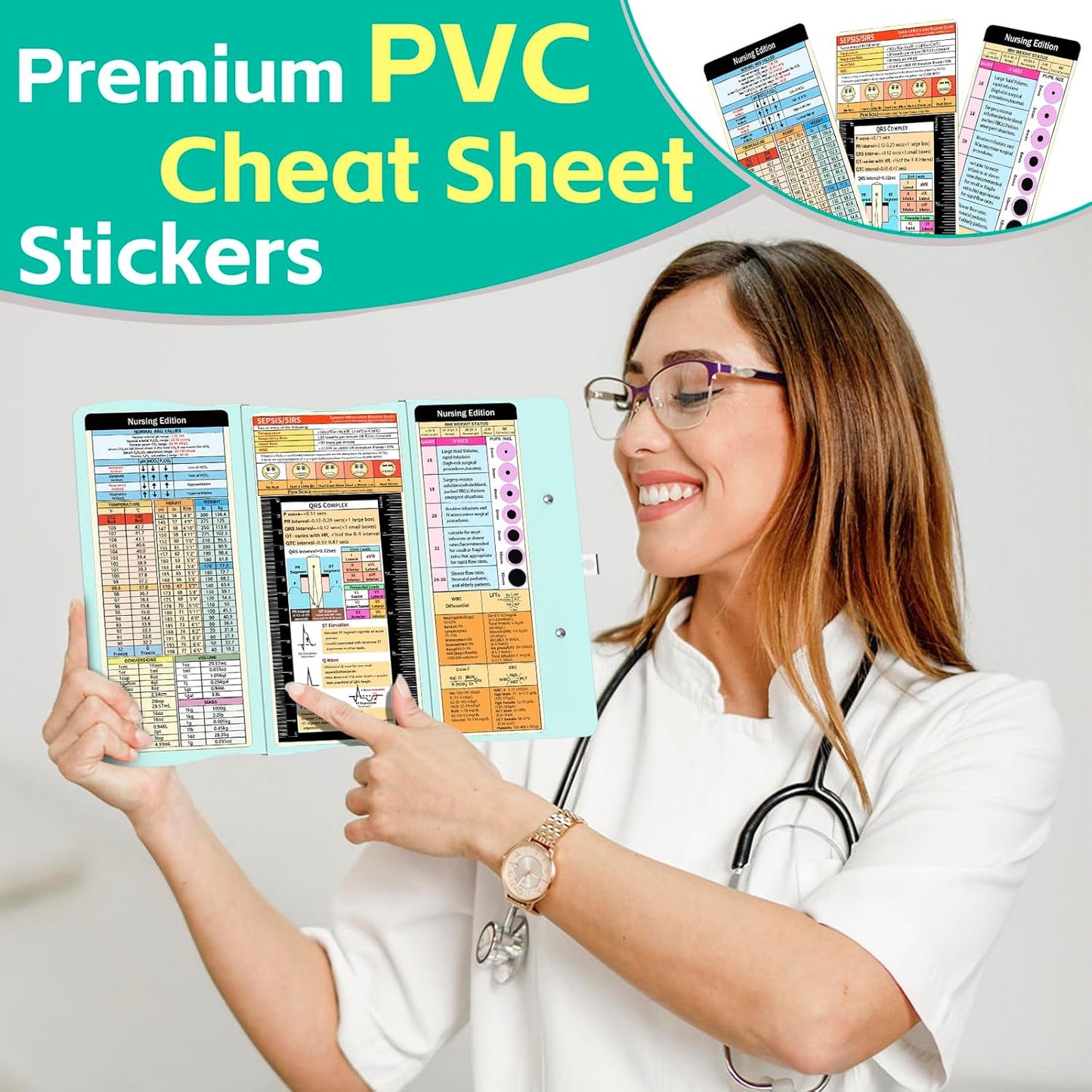Nursing Clipboard Foldable Nurse Clipboards: Folding Medical Clipboard with Nursing Edition Cheat Sheets Pocket Size Foldable Clipboards for Nurses Clinical Clip Board for Students Doctors Green