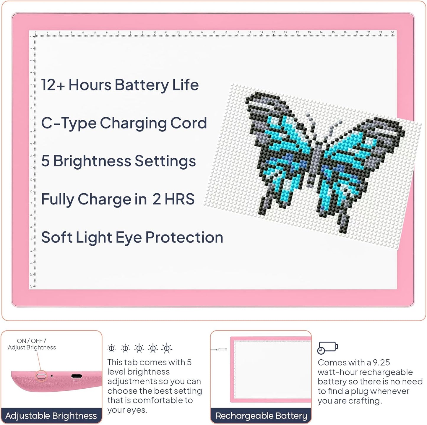 iVyne Rechargeable A4 Light Pad for Tracing & Weeding - LED Light Board for Weeding Vinyl - for Cricut Vinyl Weeding Tools - Ultra-Thin & Portable - Perfect for Artists & Crafters - Pink