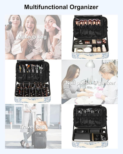 Relavel Makeup Case Large Makeup Bag Professional Train Case 16.5 inches Travel Cosmetic Organizer Brush Holder Waterproof Makeup Artist Storage Box, 3 Layer Large Capacity, with Adjustable Strap